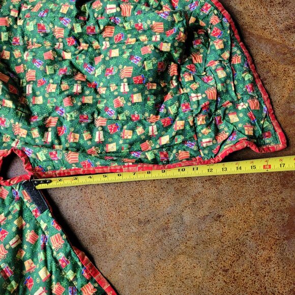 Square Quilted Christmas Tree Skirt Collar Gift Print Plaid Hand‎ Made 24" - Picture 4 of 9